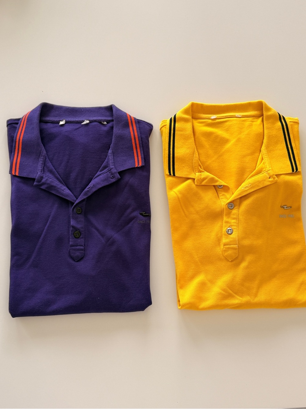 Pair of Polo Shirts in Purple and Yellow